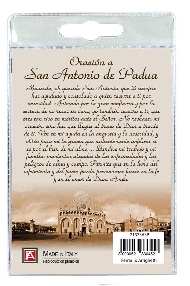 medaglia sant antonio con laccio e con preghiera in spagnolo