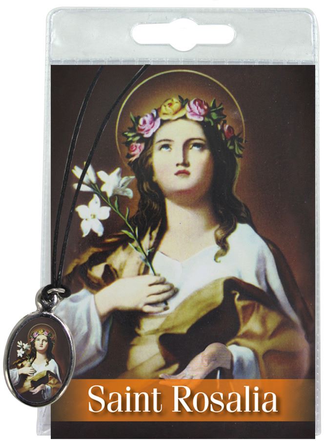medaglia santa rosalia (palermo) con laccio e preghiera in inglese 