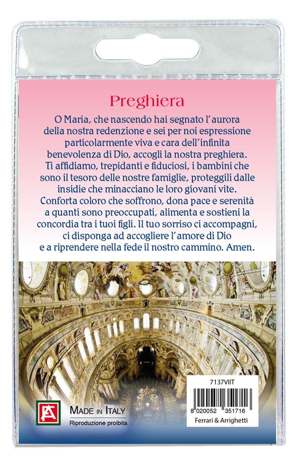 medaglia madonna del santuario di vicoforte (mondovì) con laccio e preghiera in italiano