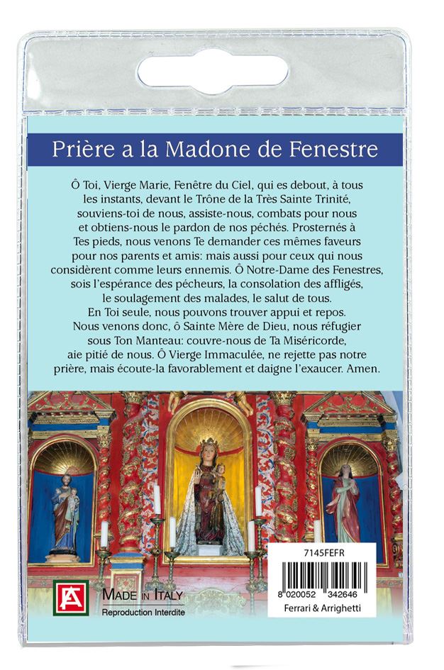 calamita madone de fenestre in metallo nichelato con preghiera in francese
