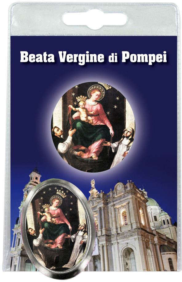 calamita santuario beata vergine di pompei in metallo nichelato con preghiera in italiano