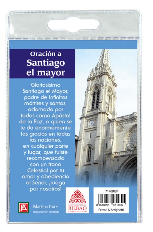portachiavi catedral de bilbao con decina in ulivo e preghiera in spagnolo