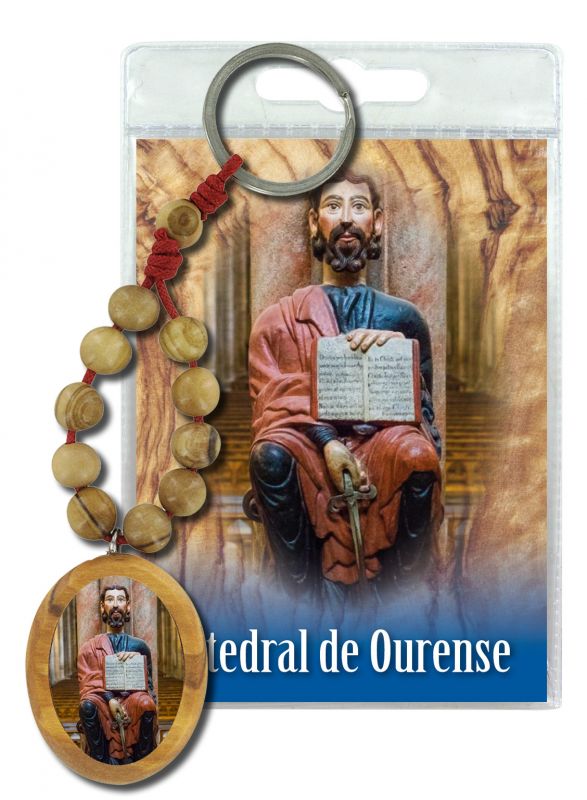 portachiavi catedral de ourense con decina in ulivo e preghiera in spagnolo