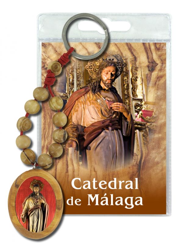 portachiavi catedral de malaga con decina in ulivo e preghiera in spagnolo