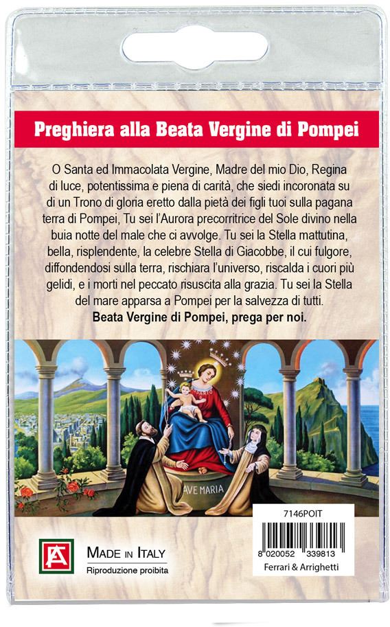 portachiavi madonna di pompei con decina in ulivo e preghiera in italiano