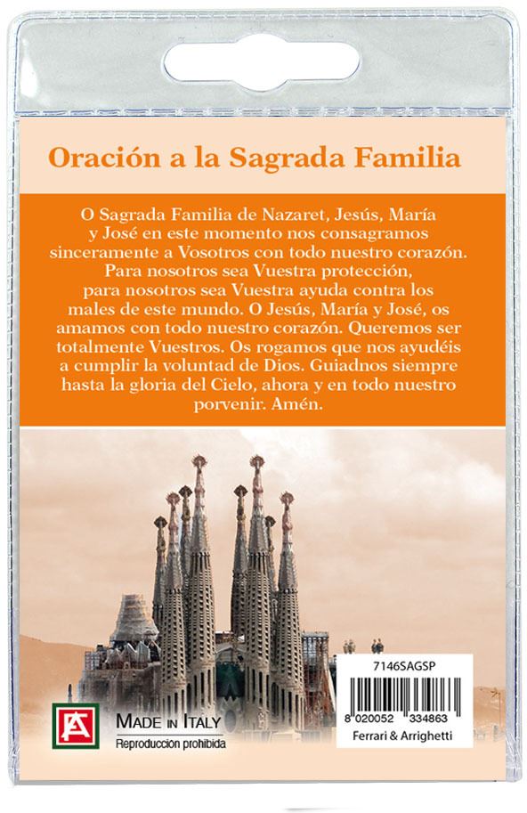 portachiavi sagrada familia barcelona con decina in ulivo e preghiera in spagnolo