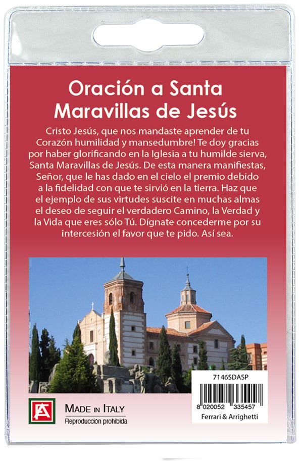 portachiavi santa maravillas de jesus con decina in ulivo e preghiera in spagnolo