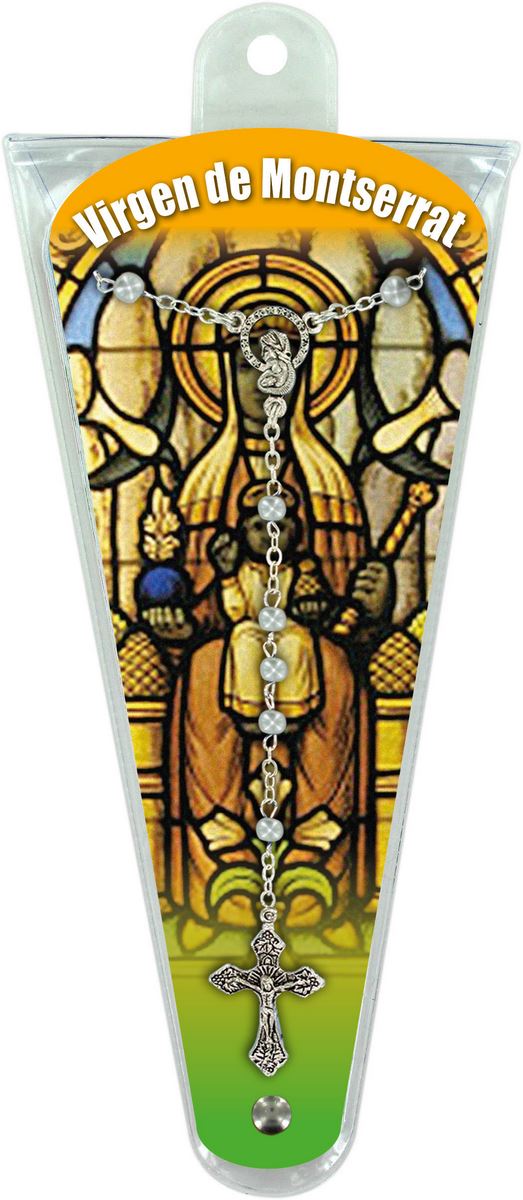 ventaglio misteri del rosario madonna di montserrat in spagnolo con rosario - altezza di 17,5 cm