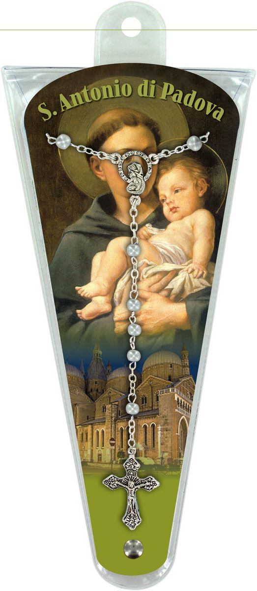 ventaglio misteri del rosario san antonio di padova con rosario - altezza di 17,5 cm