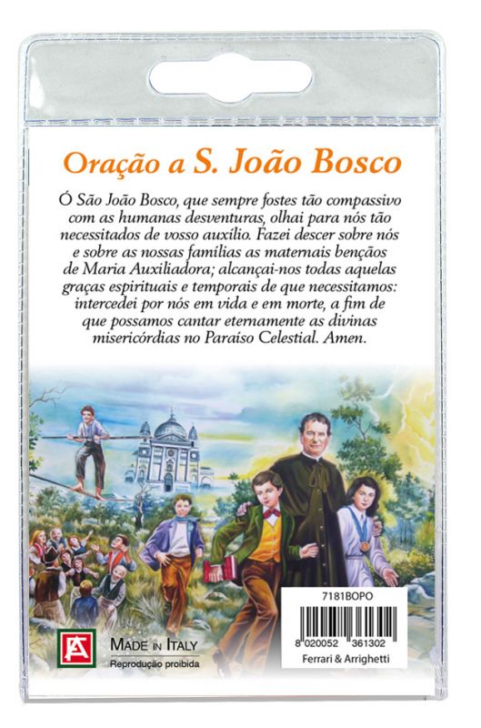 portachiavi angelo san giovanni bosco con preghiera in portoghese
