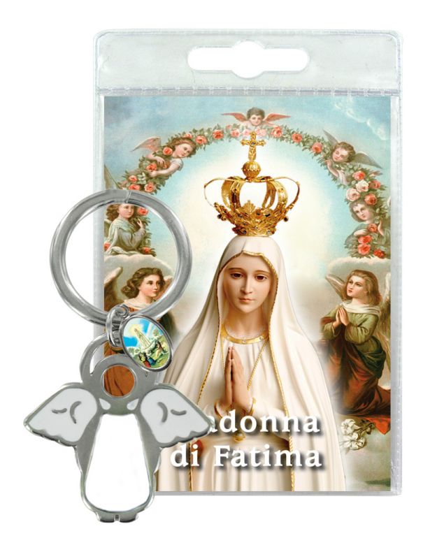 portachiavi angelo madonna di fatima con preghiera in italiano