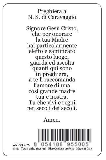 card madonna di caravaggio in pvc - 5,5 x 8,5 cm - italiano