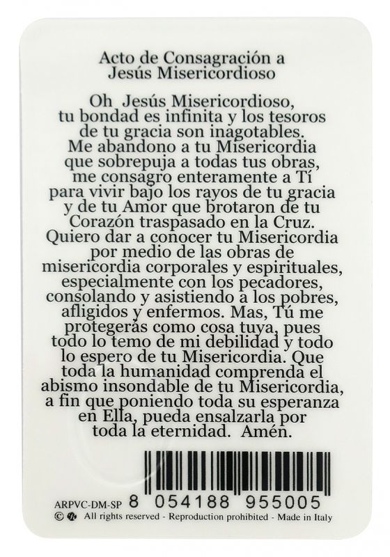 card gesù misericordioso in pvc - 5,5 x 8,5 cm - spagnolo