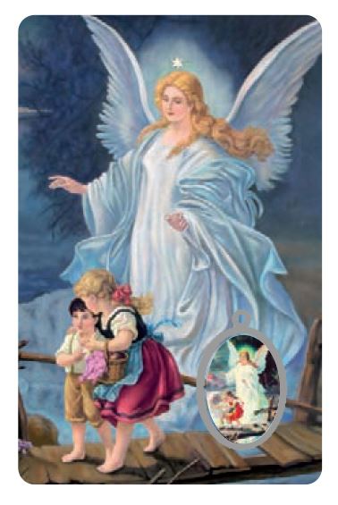 card angelo custode in pvc - misura 5,5 x 8,5 cm - italiano