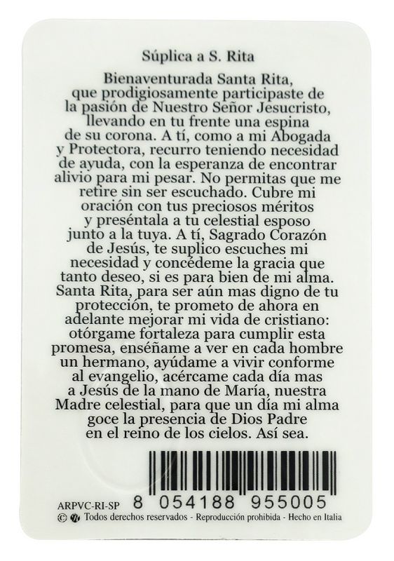 card santa rita in pvc - 5,5 x 8,5 cm - spagnolo