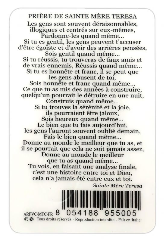 card madre teresa di calcutta in pvc - 5,5 x 8,5 cm - francese
