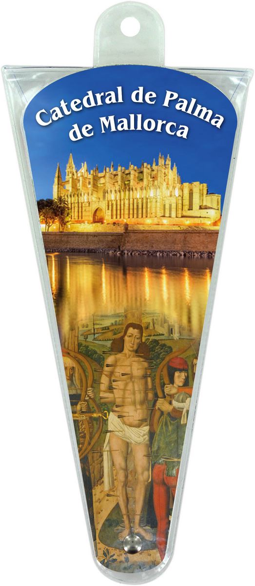 ventaglio preghiere a san sebastiano (cattedrale palma maiorca) in spagnolo - altezza di 17,5 cm