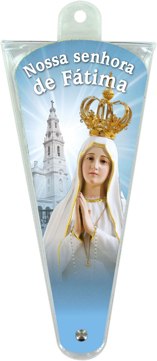 ventaglio madonna di fatima con preghiere in portoghese - altezza di 17,5 cm
