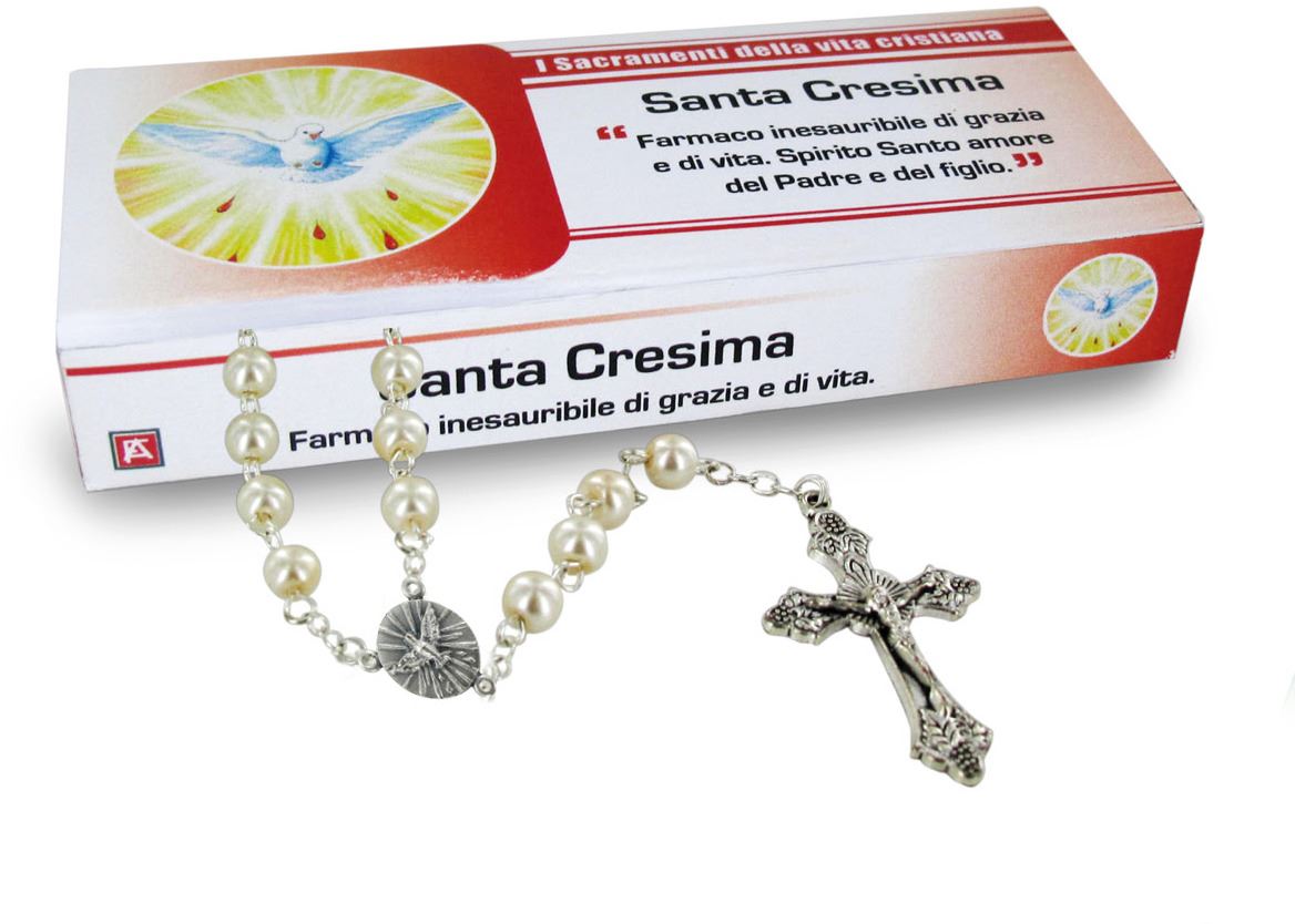bomboniera cresima bambina / bambino: rosario cresima con scatolina regalo, lingua italiana