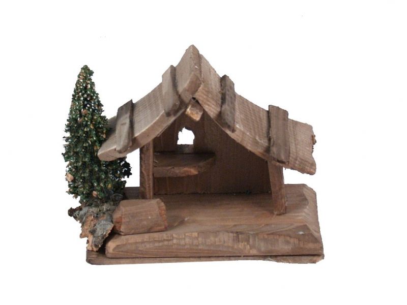 capanna in legno, con pino, per nativita da 3,5 cm – bertoni presepe linea natale
