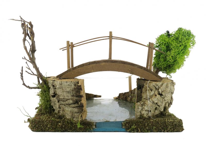 laghetto di montagna con ponte per presepe, legno, multicolore, 20 x 20 x 14 cm