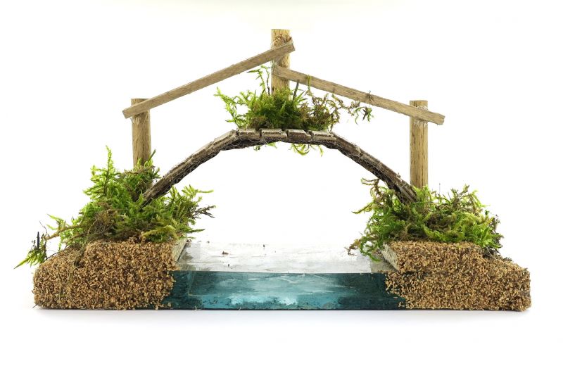 ponte con fiume per presepe, con effetto profondità, legno, multicolore, 18 x 11 x 9 cm
