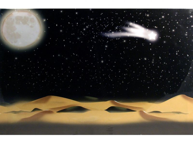 fondale cielo notturno stellato nel deserto per presepe, sfondo illuminato da fibre ottiche a pile/batterie, 60 x 40 cm