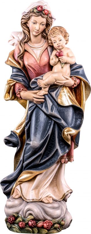 statua della madonna con le rose da 50 cm in legno dipinto con colori a olio - demetz deur