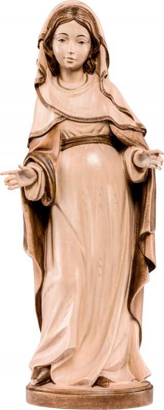 statua della madonna incinta in legno di tiglio, 3 toni di marrone, linea da 60 cm - demetz deur