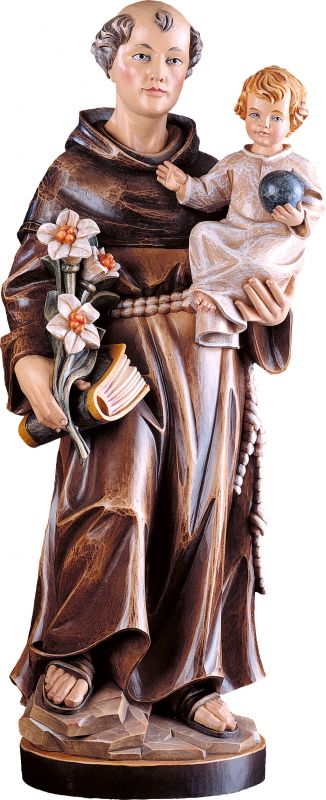 statua di sant'antonio da padova in legno di tiglio dipinto a mano, linea da 85 cm - demetz deur