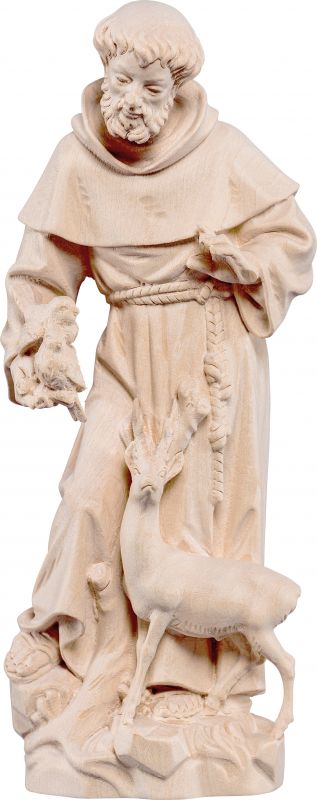 statua di san francesco d'assisi in legno naturale, linea da 40 cm - demetz deur