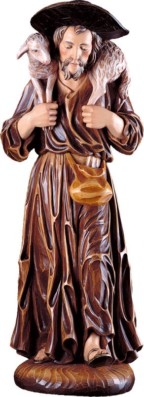 buon pastore - demetz - deur - statua in legno colorata. altezza pari a 55 cm.