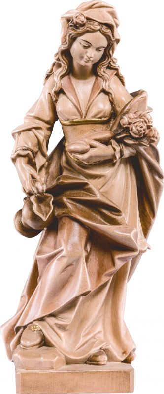 statua santa elisabetta con rose - demetz - deur - statua in legno dipinta a mano. altezza pari a 15 cm.