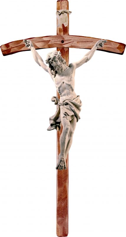 crocifisso cristo delle alpi rovere con croce pastorale - demetz - deur - statua in legno dipinta a mano. altezza pari a 60 cm.