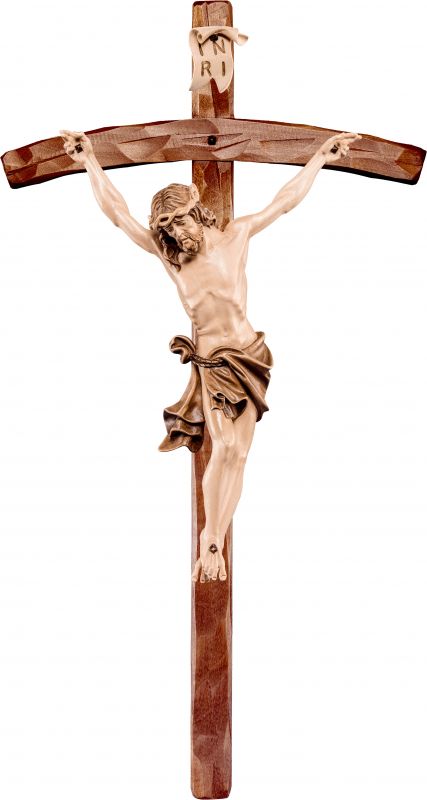 crocifisso cristo delle alpi tiglio con croce pastorale - demetz - deur - statua in legno dipinta a mano. altezza pari a 25 cm.