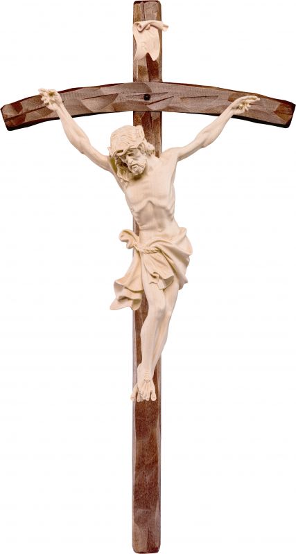 crocifisso cristo delle alpi rosso con croce pastorale - demetz - deur - statua in legno dipinta a mano. altezza pari a 30 cm.