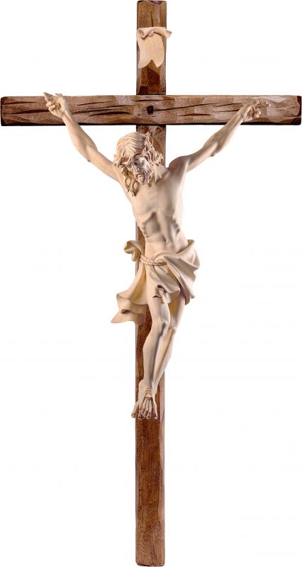 crocifisso cristo delle alpi tiglio con croce diritta - demetz - deur - statua in legno dipinta a mano. altezza pari a 40 cm.