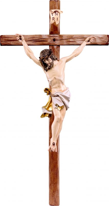 crocifisso cristo delle alpi bianco con croce diritta - demetz - deur - statua in legno dipinta a mano. altezza pari a 40 cm.