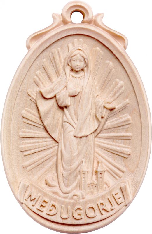 medaglione madonna medjugorje - demetz - deur - statua in legno dipinta a mano. altezza pari a 6 cm.