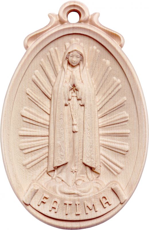 medaglione madonna fatima - demetz - deur - statua in legno dipinta a mano. altezza pari a 6 cm.