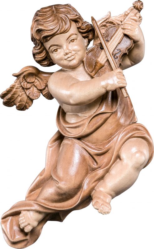 putto mariano con violino - demetz - deur - statua in legno dipinta a mano. altezza pari a 14 cm.
