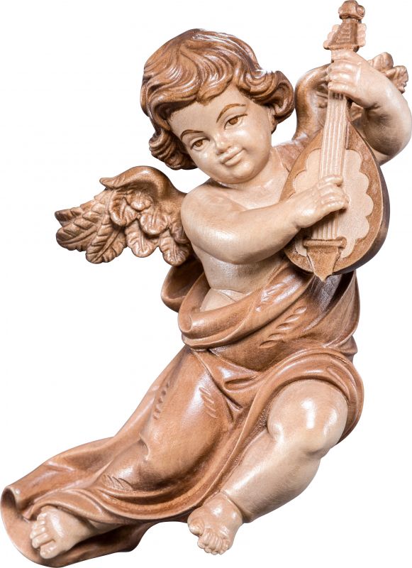 putto mariano con mandolino - demetz - deur - statua in legno dipinta a mano. altezza pari a 14 cm.