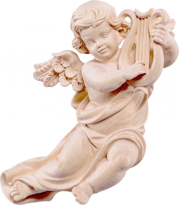 putto mariano con lira - demetz - deur - statua in legno dipinta a mano. altezza pari a 35 cm.