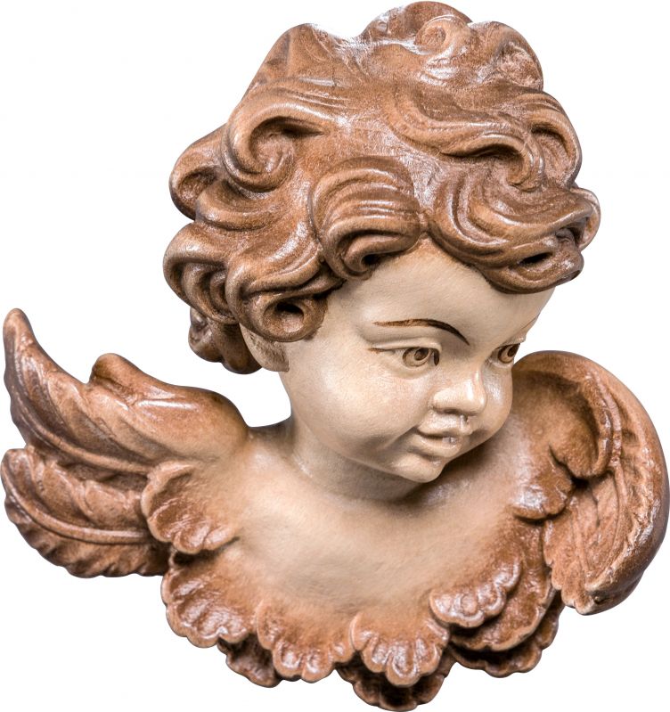testina d'angelo sx - demetz - deur - statua in legno dipinta a mano. altezza pari a 5 cm.