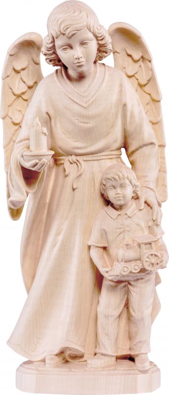 angelo custode con bambino - demetz - deur - statua in legno dipinta a mano. altezza pari a 30 cm.