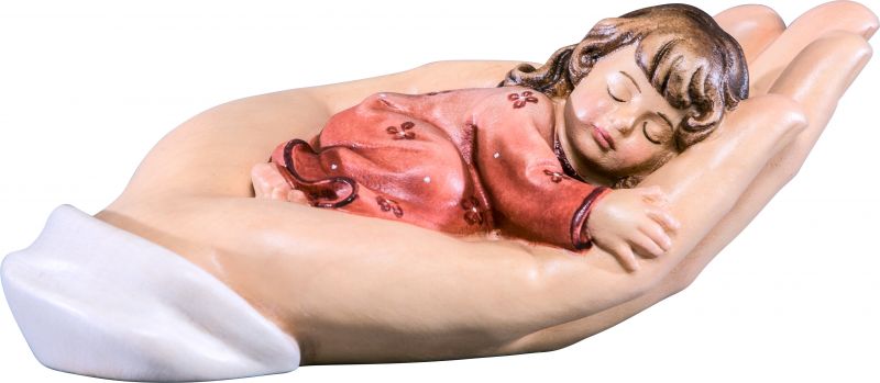mano protettrice distesa con bambina - demetz - deur - statua in legno dipinta a mano. altezza pari a 11 cm.