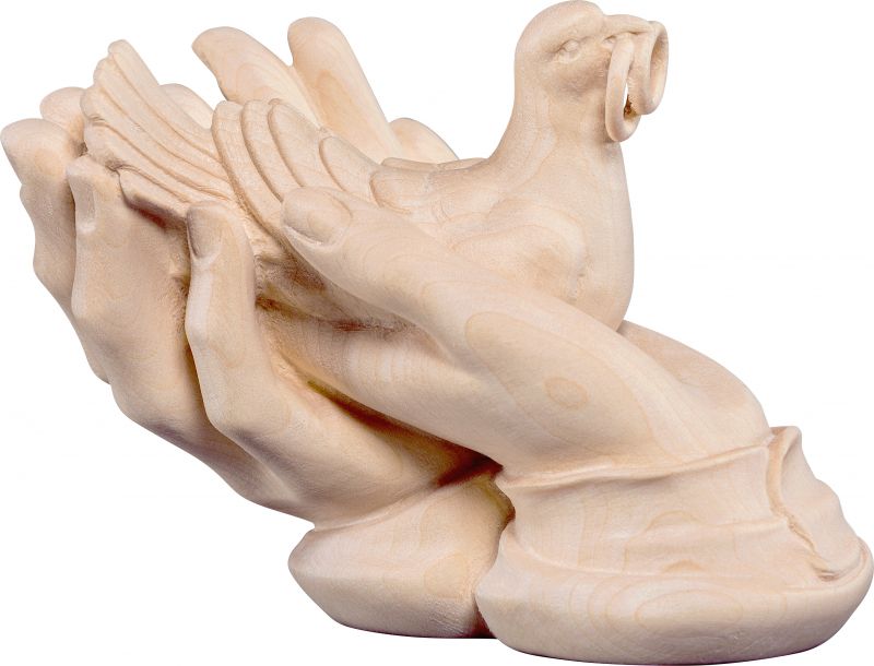 mani protettrici con colomba - demetz - deur - statua in legno dipinta a mano. altezza pari a 7 cm.