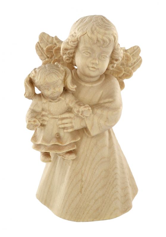 statuina dell'angioletto con bambola, linea da 10 cm, in legno naturale, collezione angeli sissi - demetz deur