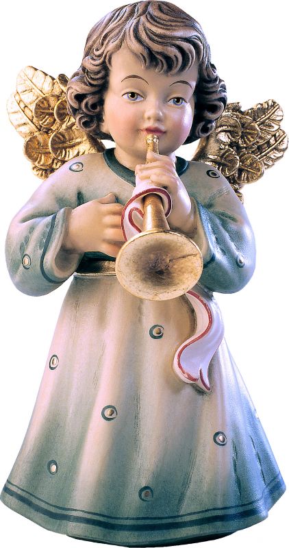 statuina dell'angioletto con tromba, linea da 14 cm, in legno dipinto a mano, collezione angeli sissi - demetz deur