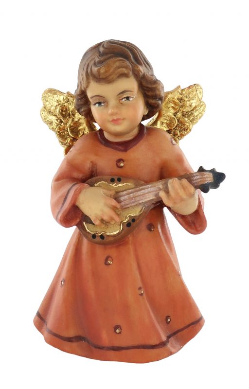statuina dell'angioletto con mandolino, linea da 10 cm, in legno dipinto a mano, collezione angeli sissi - demetz deur